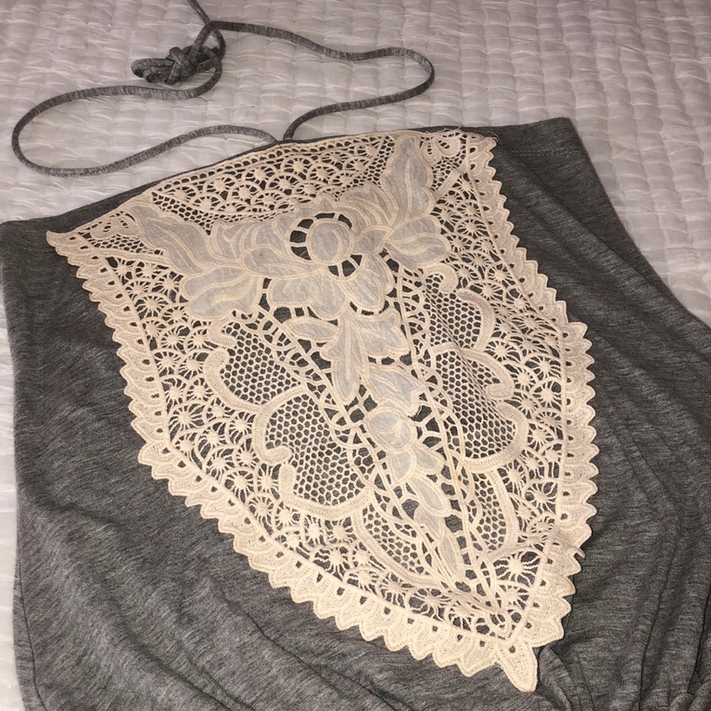 Wet Seal Grey Heather Bandeau Top w/Lace , jr med - Picture 2 of 8